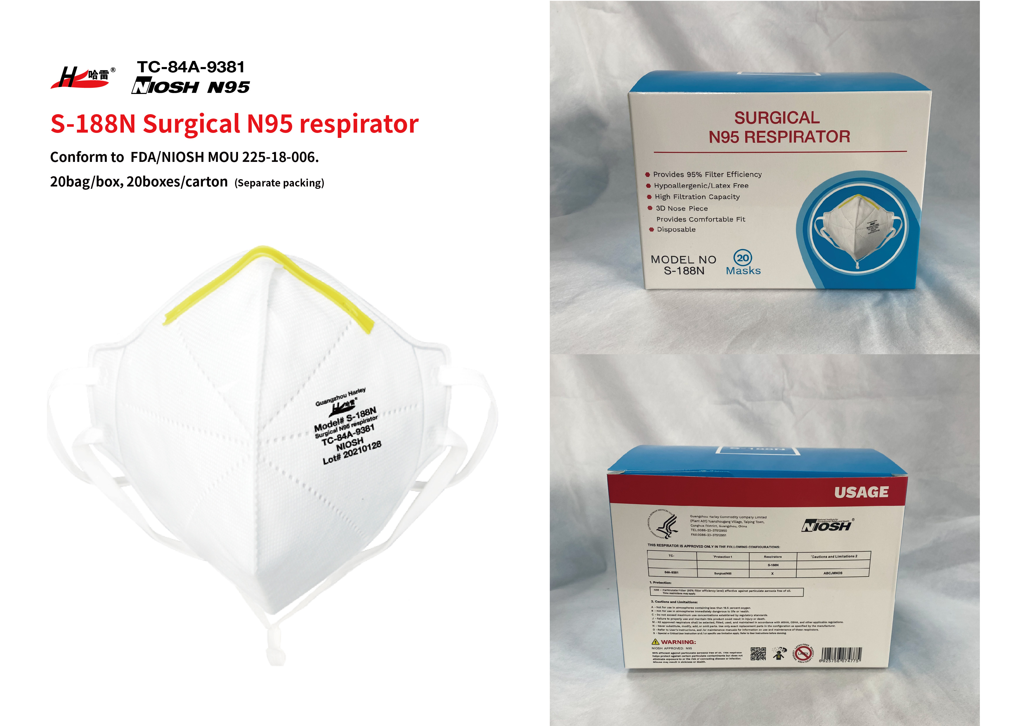 コロナin Harley N95 Model L-188 Respirator Mask | NIOSH TC-84A-6973