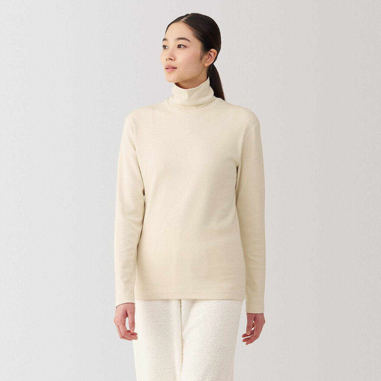 Women's Cotton and Wool Mock Neck Long Sleeve T‐shirt | MUJI