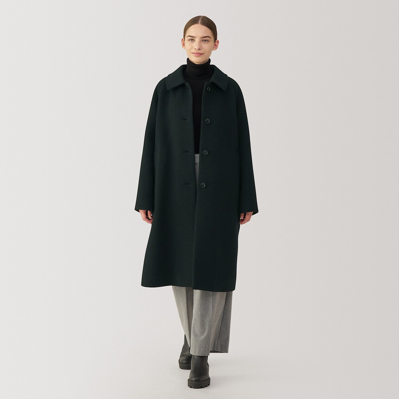 Women's Reclaimed Wool Chesterfield Coat‐ Black | MUJI