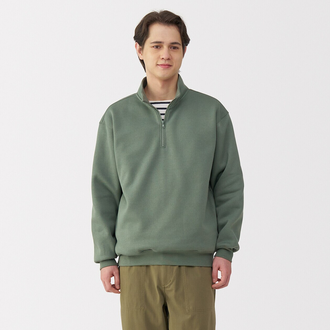 Men's Cotton Blend Half‐Zip Sweatshirt | MUJI