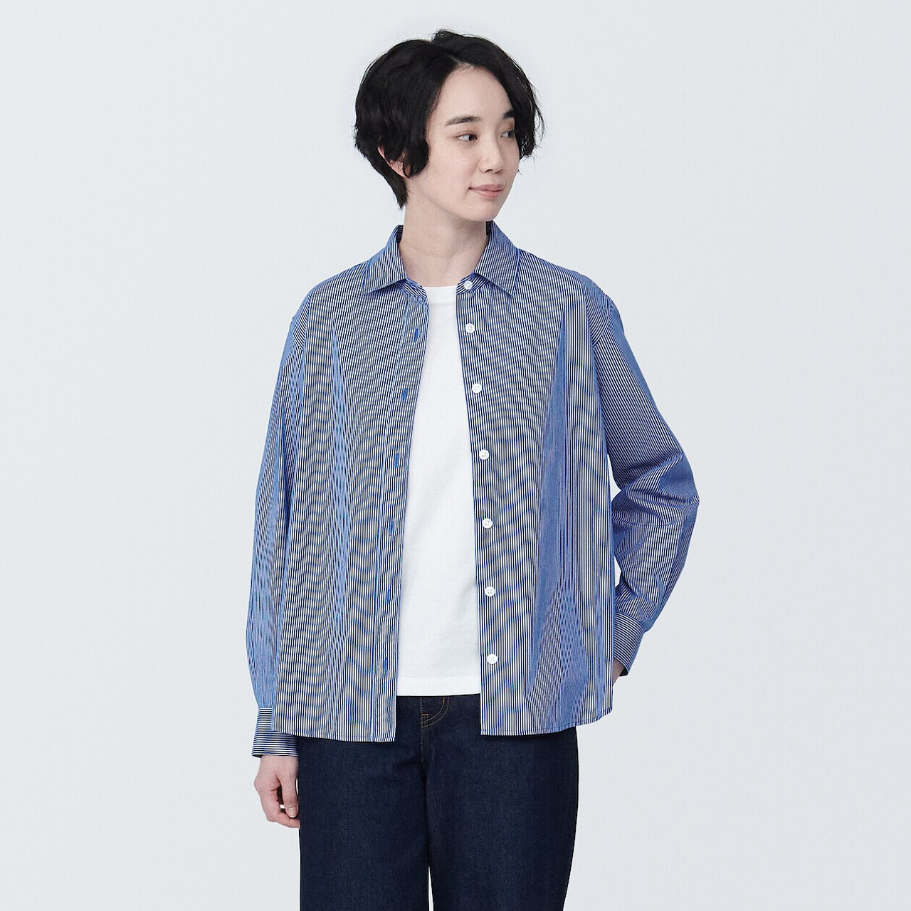 Women's Washed Cotton Long Sleeve Shirt 24SS | MUJI
