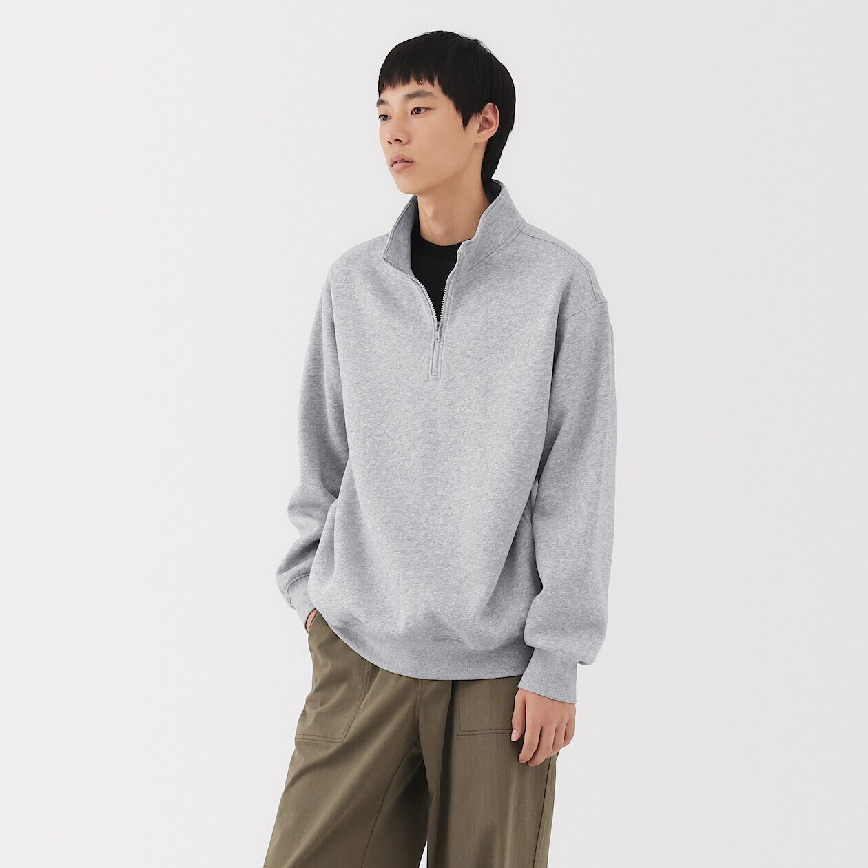 Men's Cotton Blend Half‐Zip Sweatshirt | MUJI