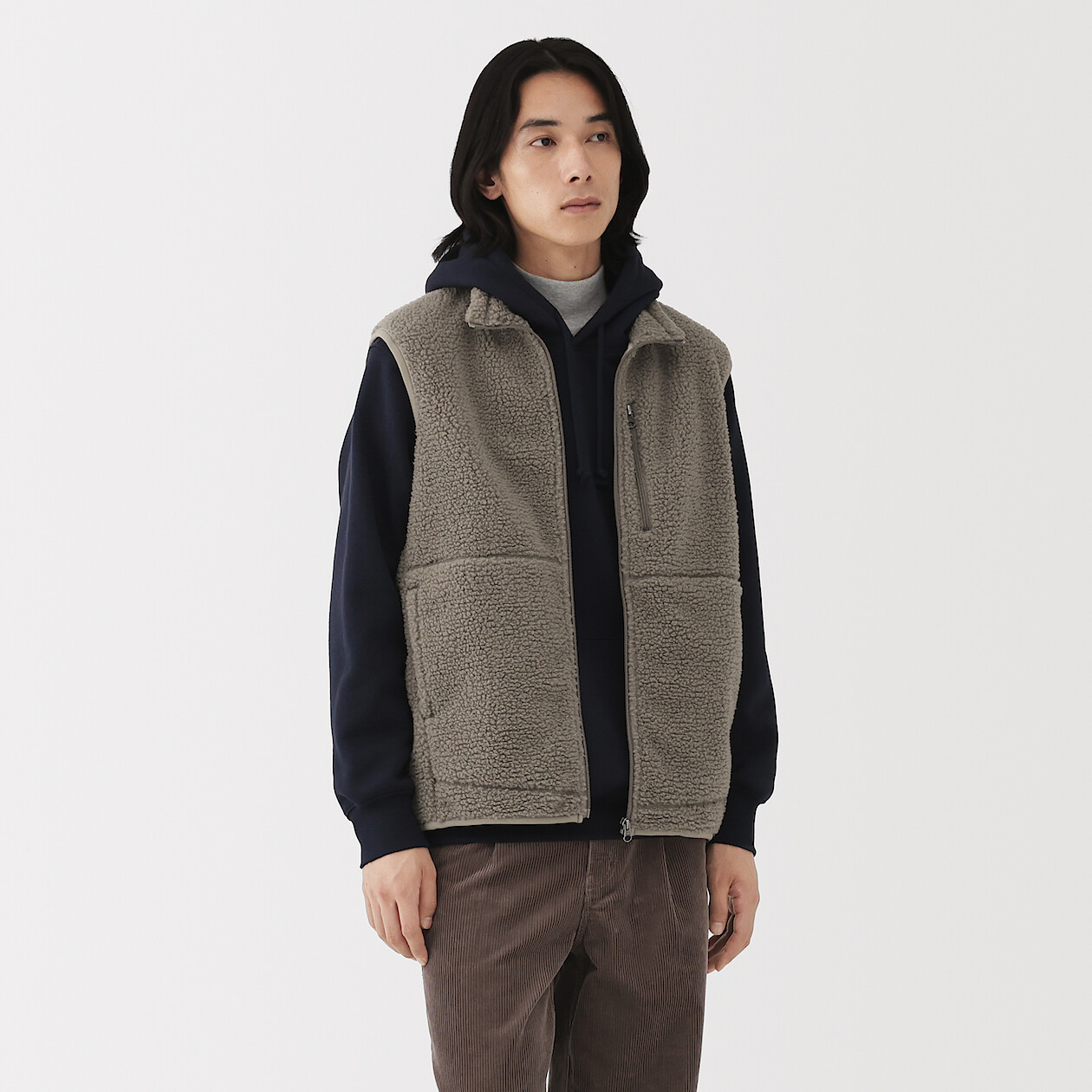 Men's Recycled Polyester Boa Fleece Gilet | MUJI