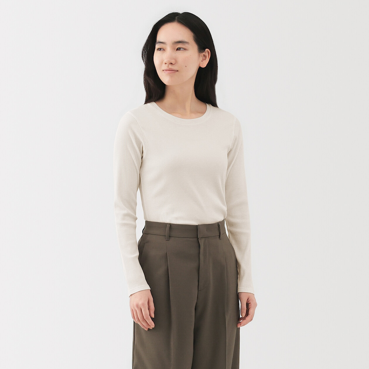 Women's Lyocell Blend Ribbed Long Sleeve T‐shirt | MUJI