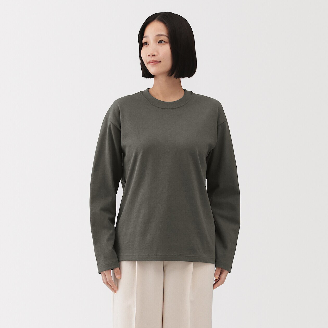 Women's Thick Cotton Knitted Long Sleeve T‐shirt | MUJI