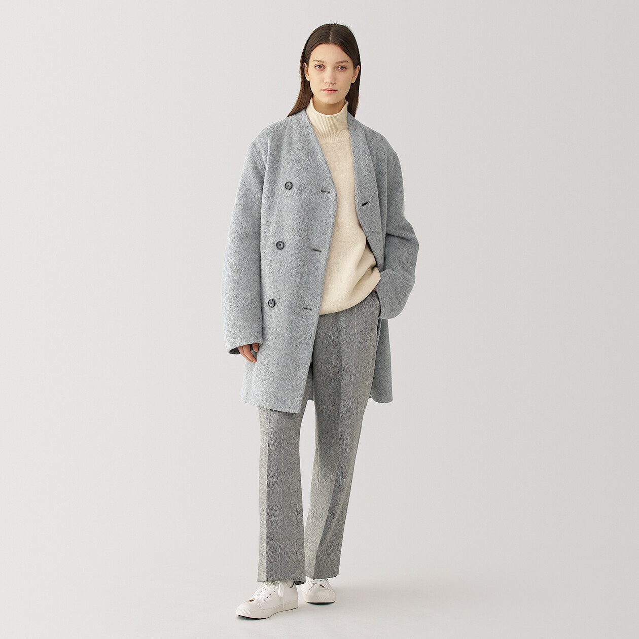 Women's Recycled Cashmere Blend Collarless Coat | MUJI