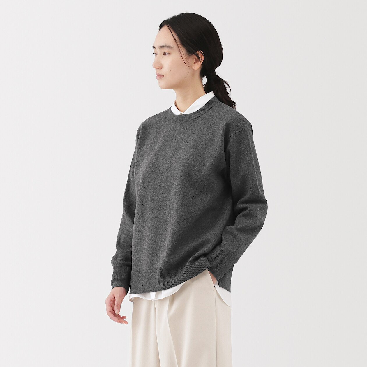 Women's Milano Rib Crew Neck Jumper | MUJI
