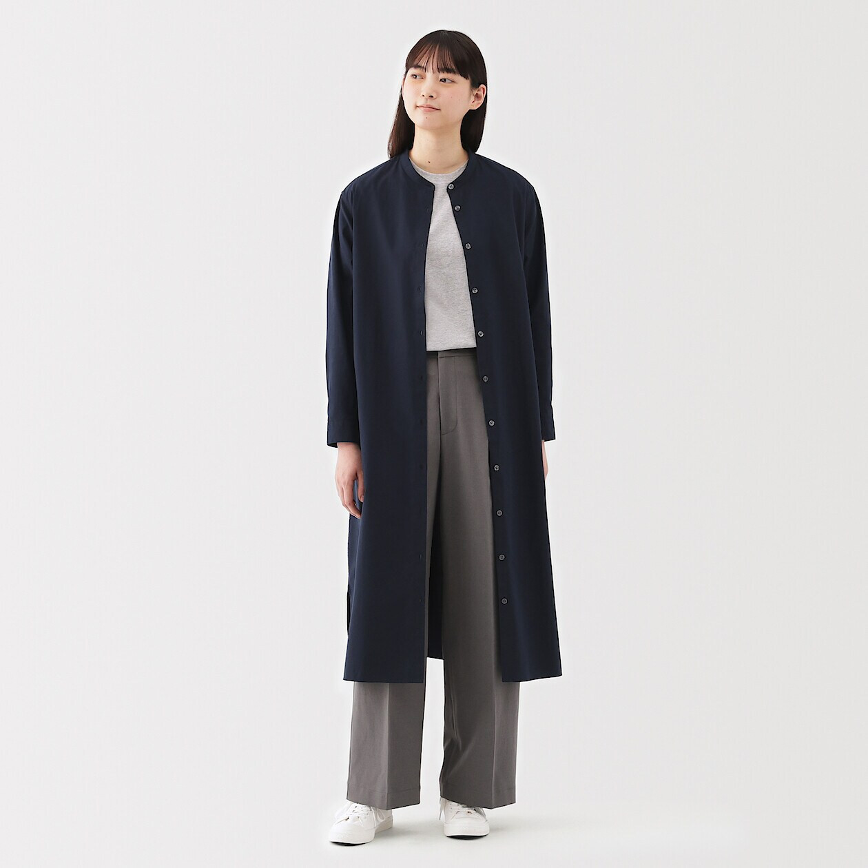 Women's Broad Cotton Stand Collar Shirt Dress | MUJI