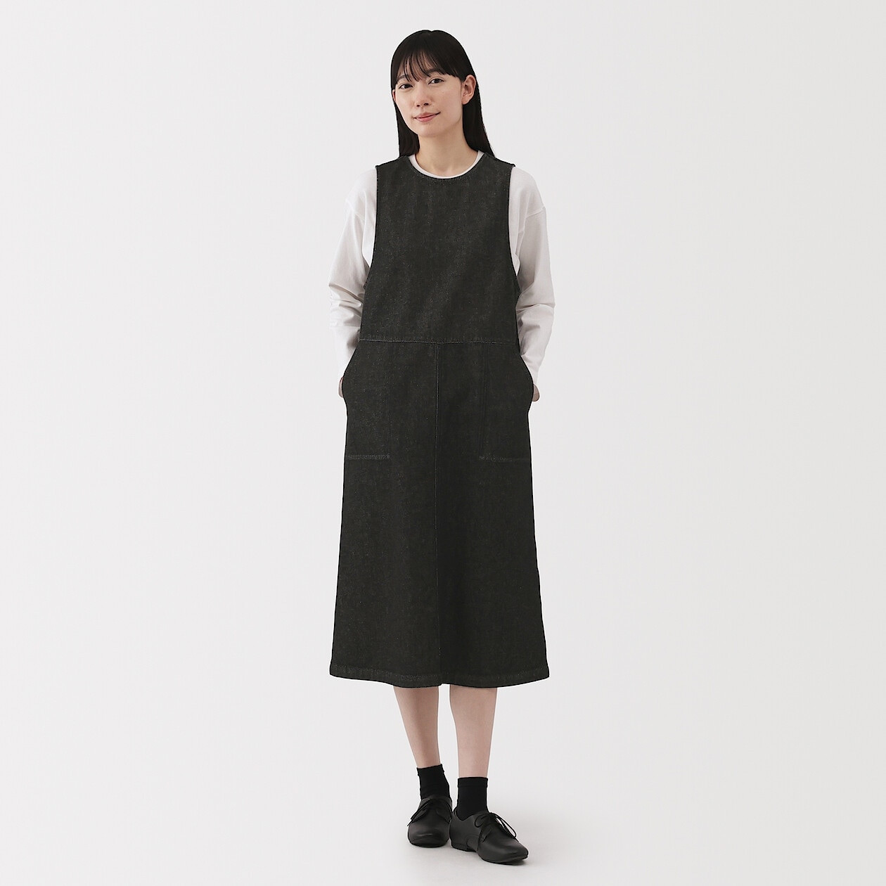 Women's Kapok Blend Sleeveless Dress Black | MUJI Women's Kapok Blend Sleeveless Dress Black | MUJI