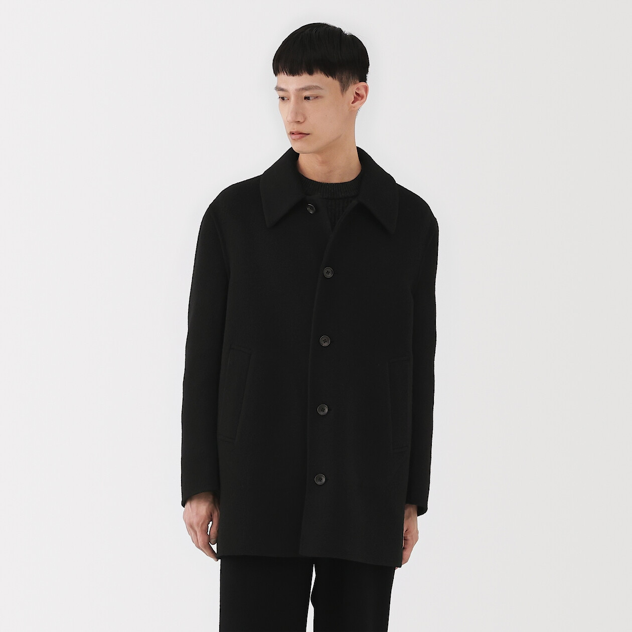 Men's Recycled Cashmere Blend Single-Breasted Coat | MUJI