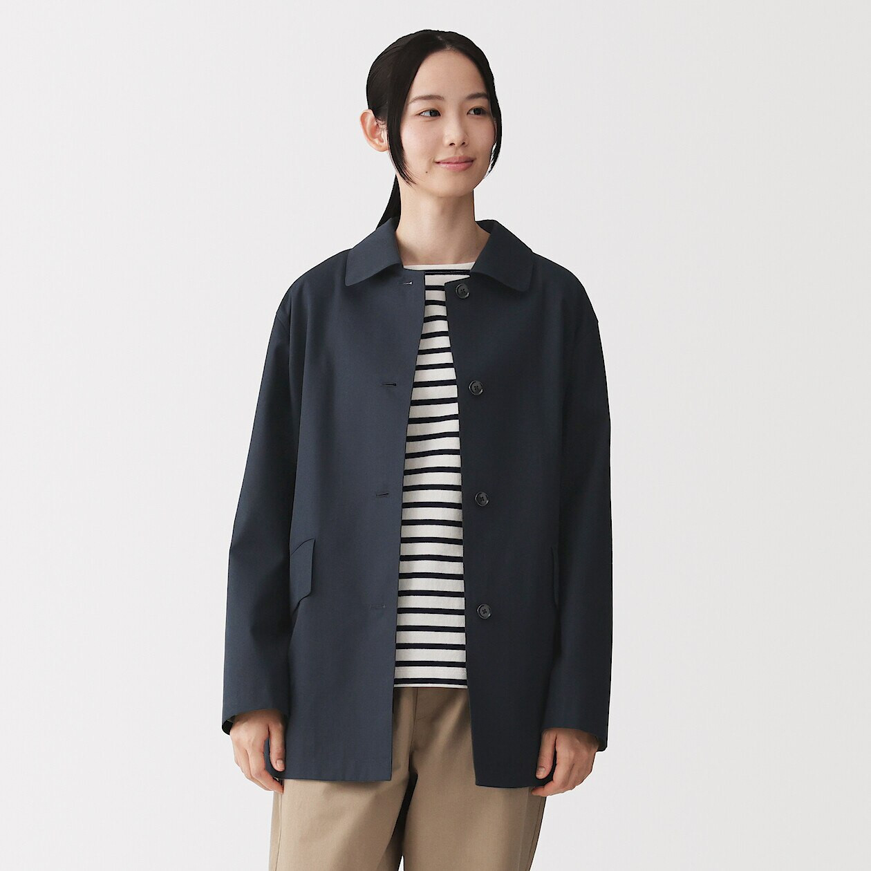 Women's Cotton Twill Water-Repellent Stand Collar Coat | MUJI