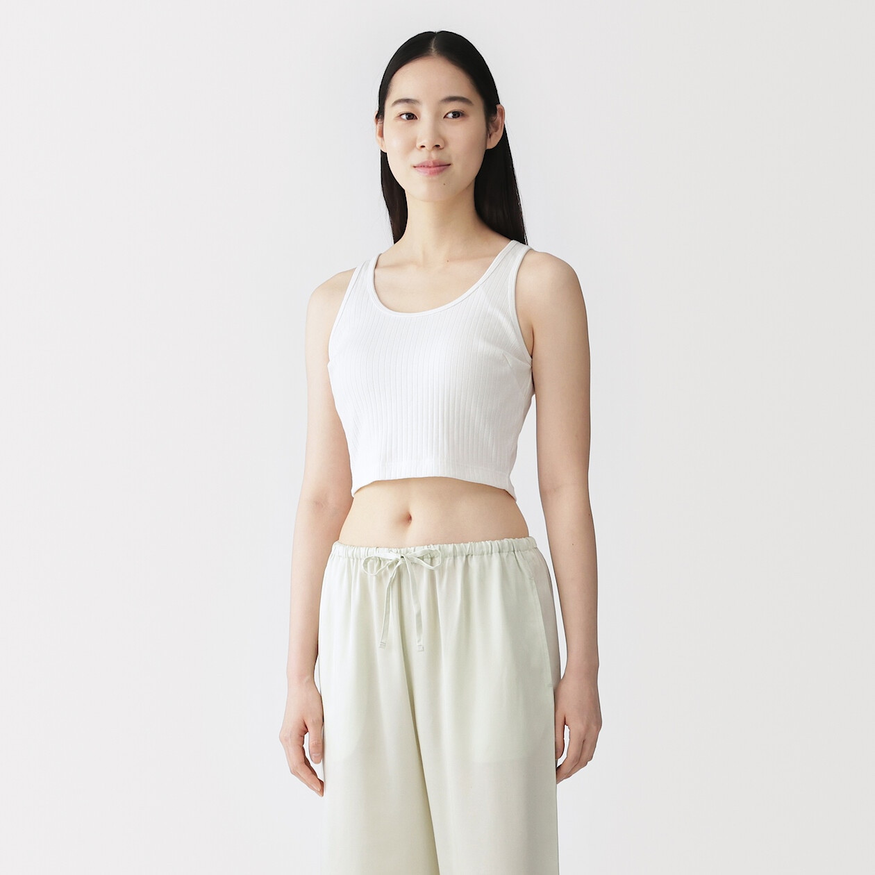 Women's Cotton Ribbed Cropped Bra Top | MUJI