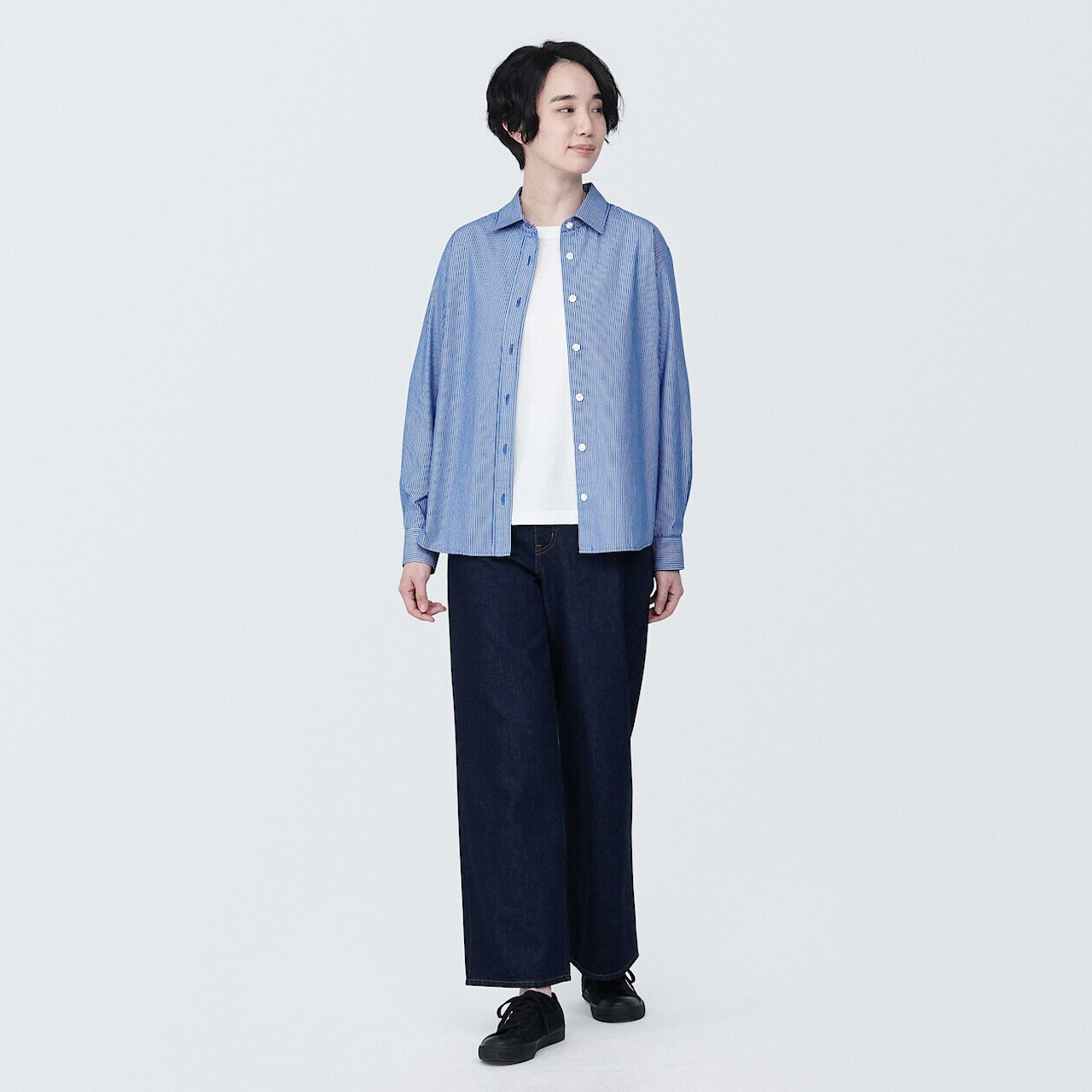 ORIMI KNOT SLEEVE SHIRT mode シワ加工 サイズ1 P・100/2 BROAD KNOT BUTTONS OPEN COLLAR SHIRT(S WHITExWHITE