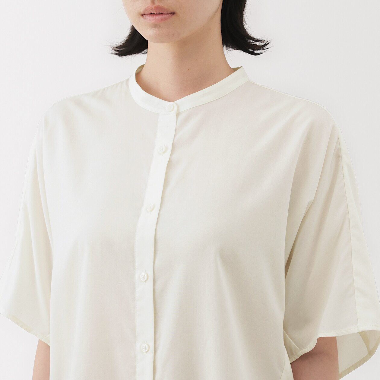 シャツ+ブラウス(半袖+袖なし) STAND COLLAR HALF SLEEVE BLOUSE Women's Lyocell Blend Stand Collar Half Sleeve Blouse | MUJI