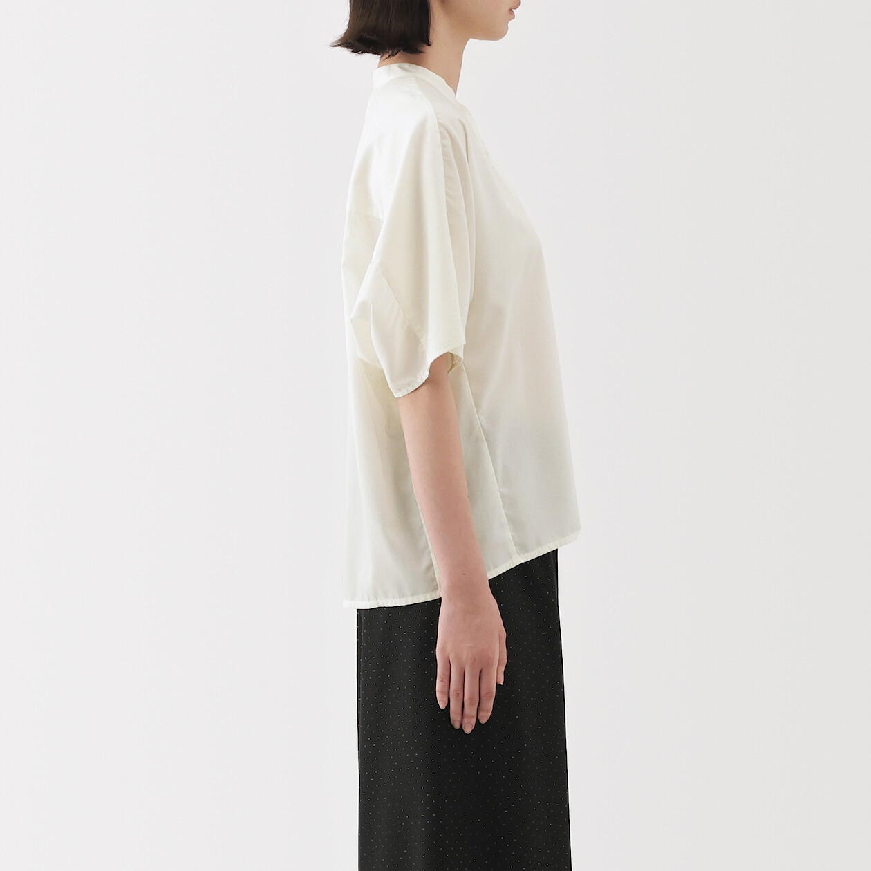 シャツ+ブラウス(半袖+袖なし) STAND COLLAR HALF SLEEVE BLOUSE Women's Lyocell Blend Stand Collar Half Sleeve Blouse | MUJI