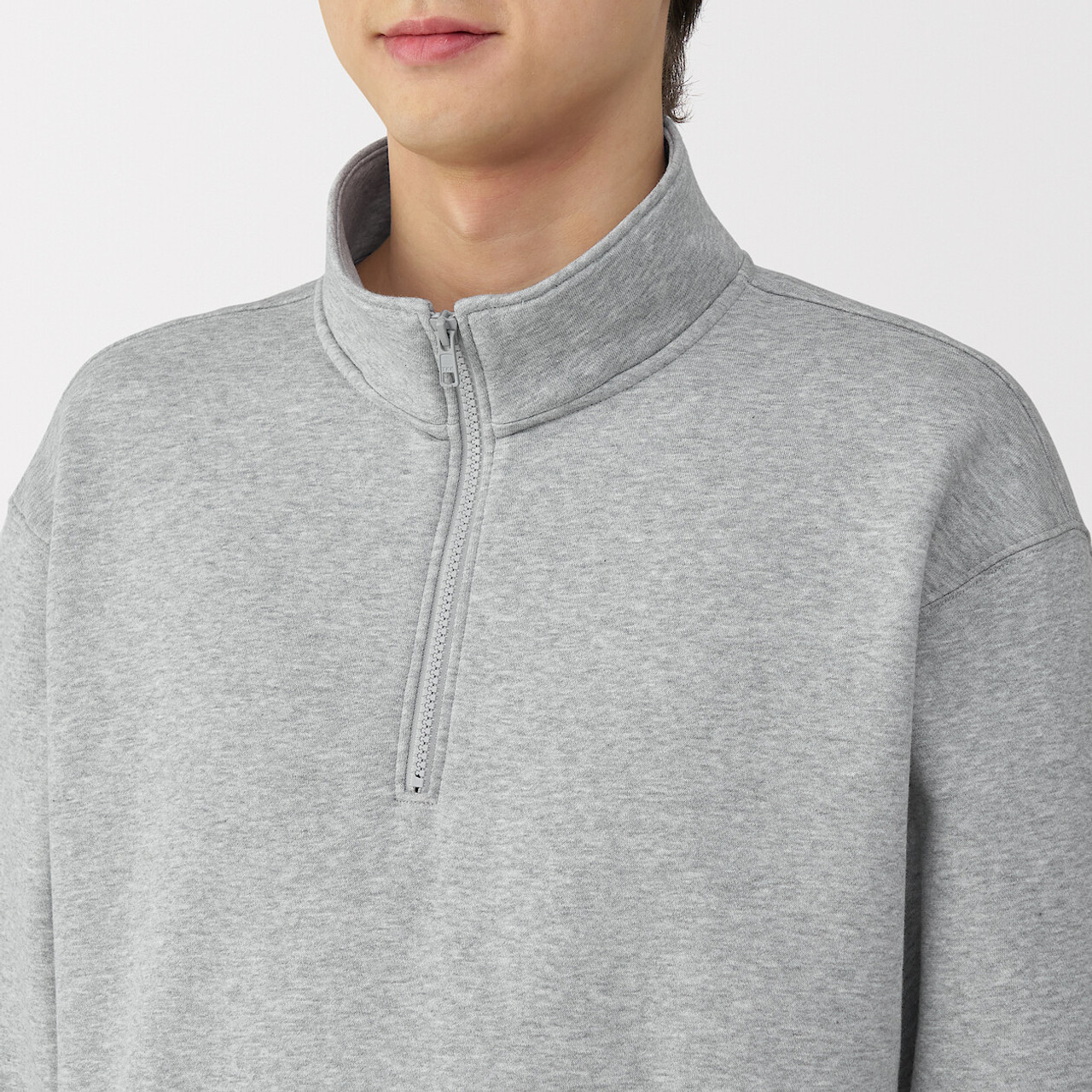 Men`s Cotton Blend Half‐Zip Sweatshirt | MUJI