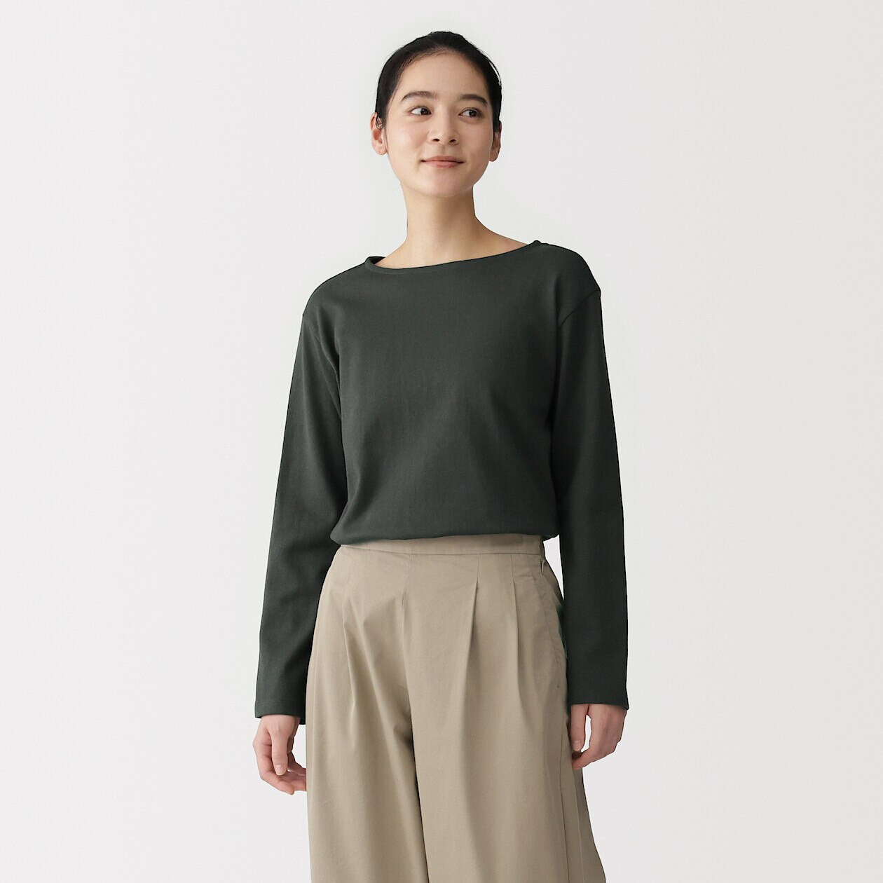 Women's Thick Cotton Boat Neck Long Sleeve T‐shirt | MUJI
