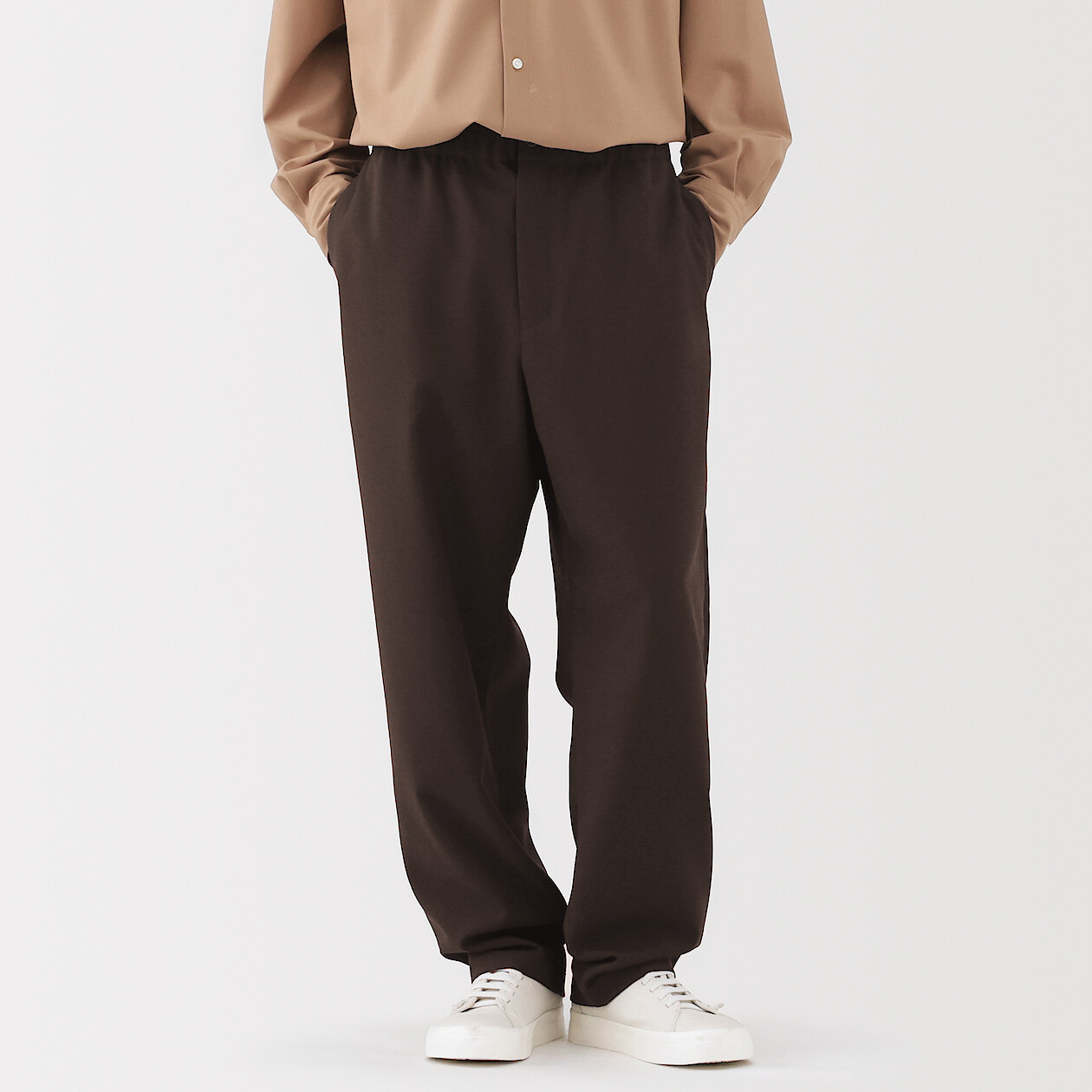 Men's Polyester Twill Comfort Fit Wide Leg Trousers | MUJI