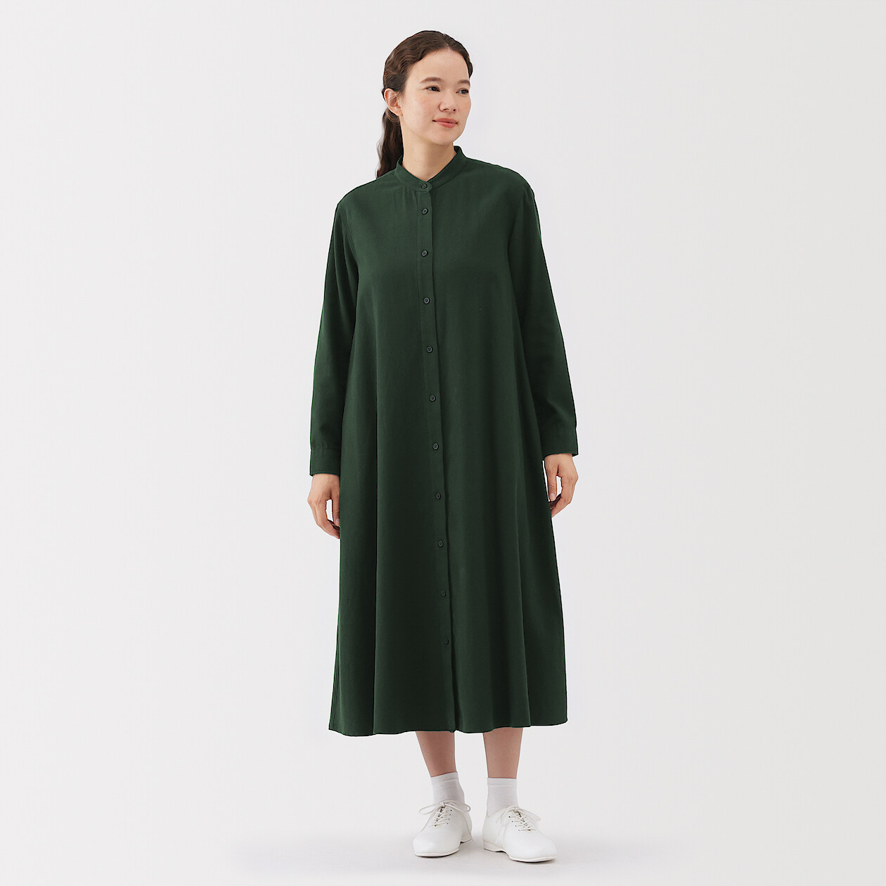Perbai Robe chemise boutonnée à col pour femme, robe midi à manches