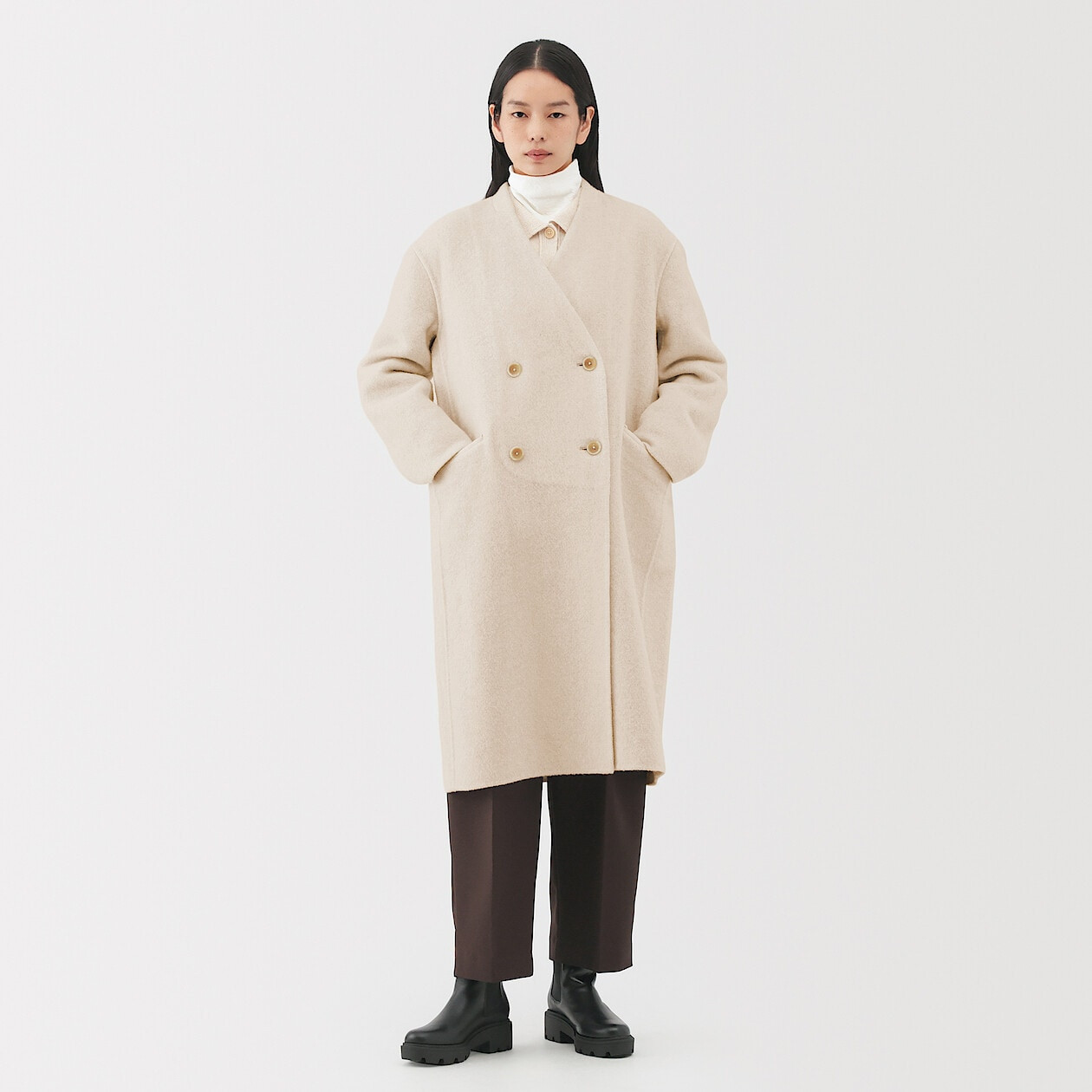 Women's Recycled Cashmere Blend Double-Breasted Coat | MUJI