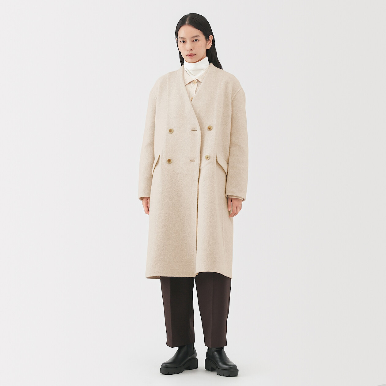 Women's Recycled Cashmere Blend Double-Breasted Coat | MUJI