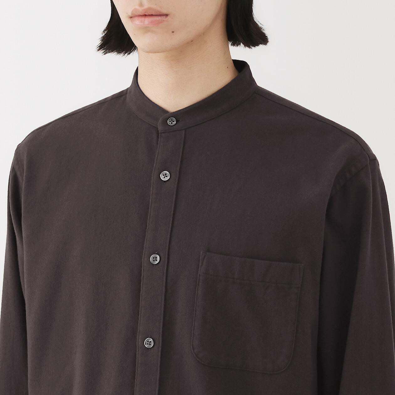 Men's Flannel Grandad Collar Shirt | MUJI