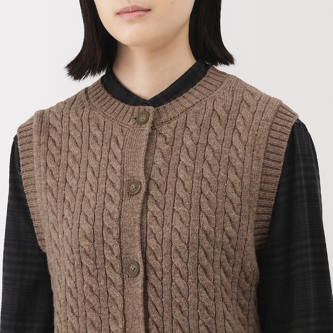 Women's Andean Wool Blend Cable Knit Vest | MUJI