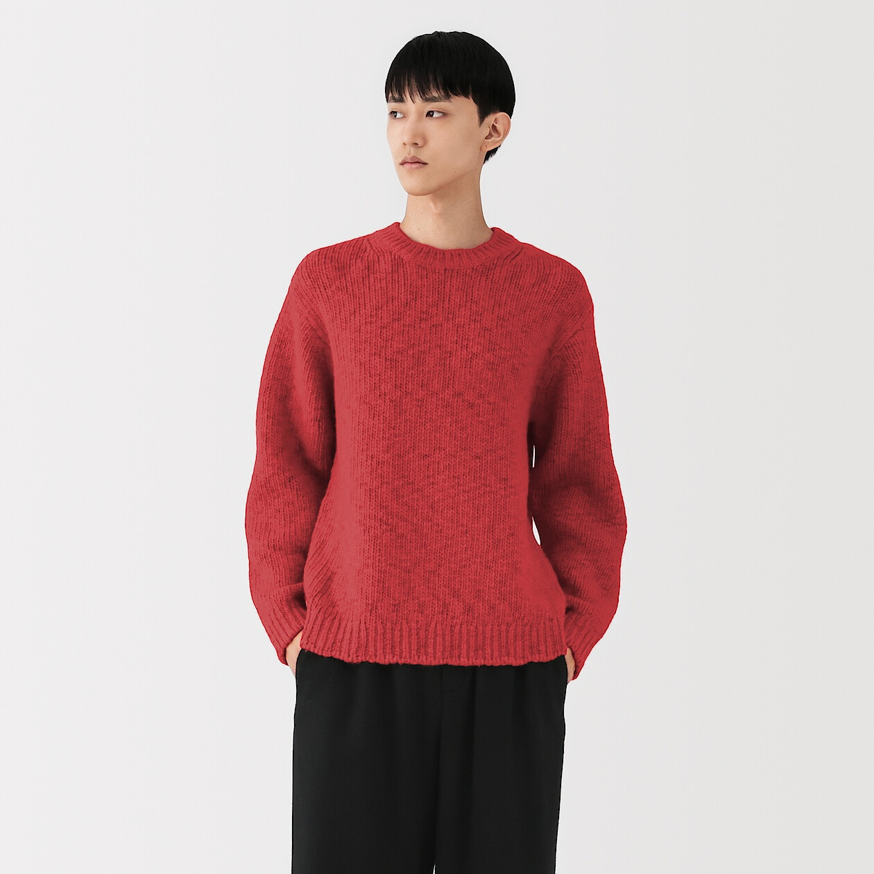 Men's Merino Wool Chunky Knit Crew Neck Jumper | MUJI