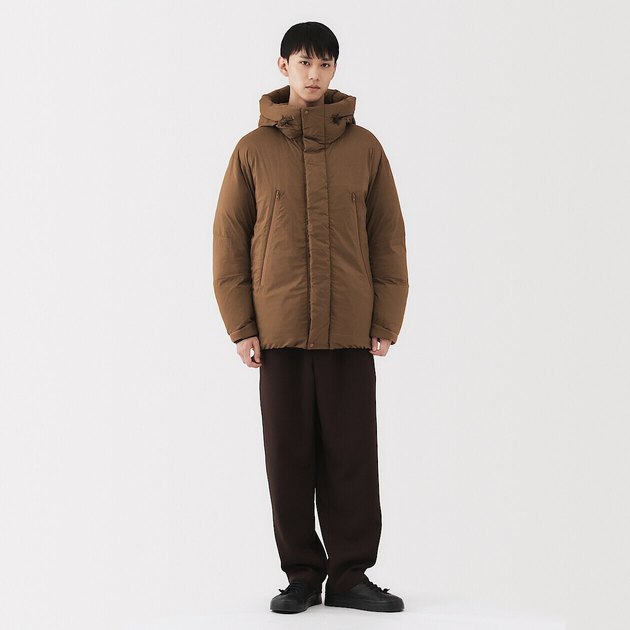 Men's Down Hooded Jacket – Mocha Brown | MUJI