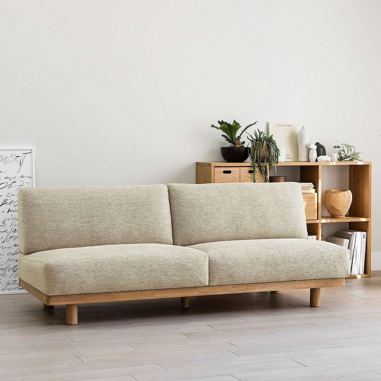 3-Sitzer Sofa ohne Armlehnen aus gewebtem Polyester - Beige