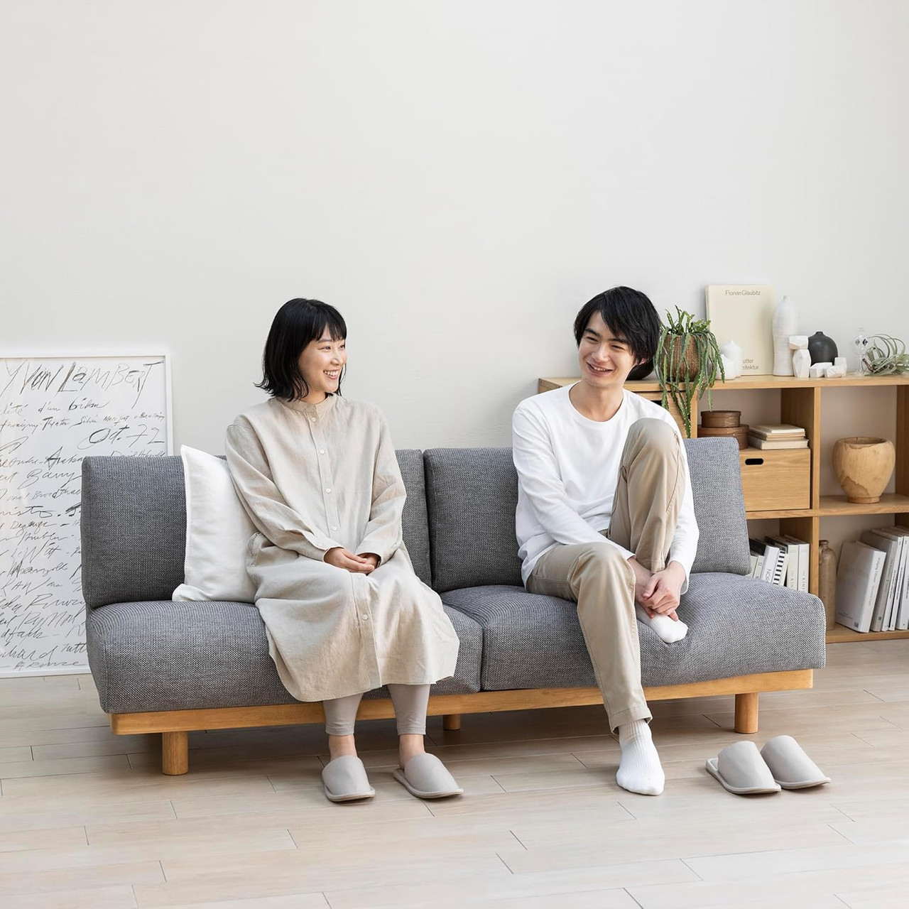 3 Seater Woven Polyester Armless Sofa - Grey | MUJI