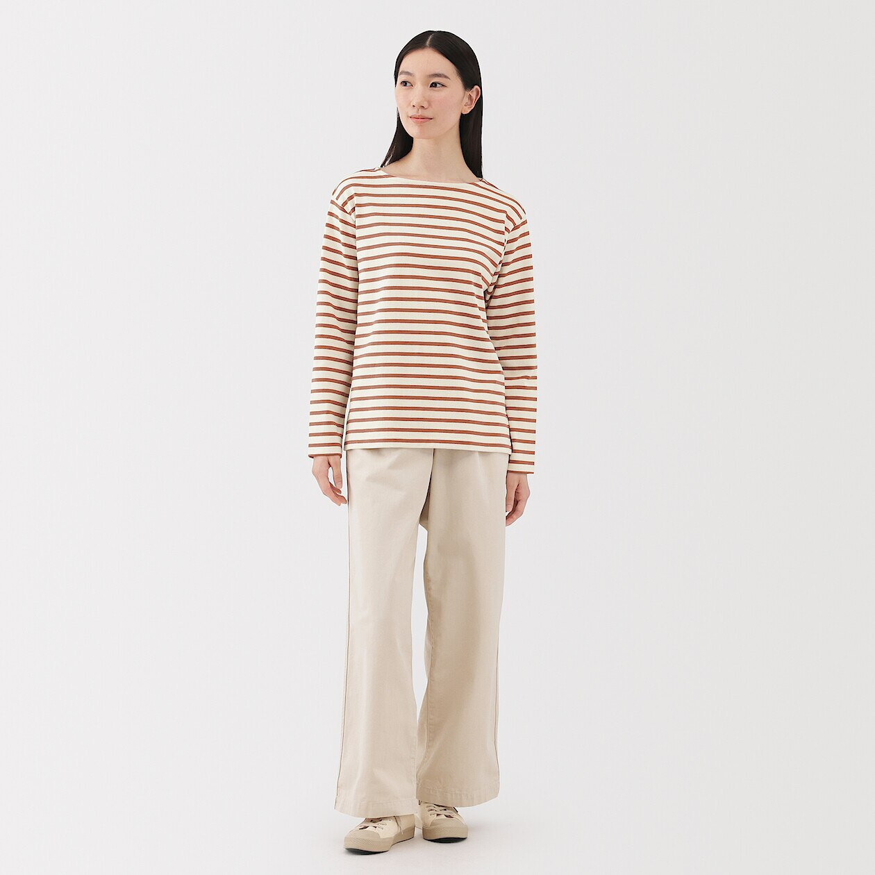 Women's Thick Cotton Boat Neck Long Sleeve T‐shirt | MUJI