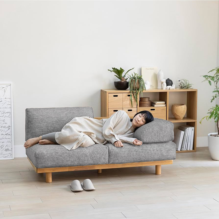 2 Seater Woven Polyester Armless Sofa - Grey | MUJI