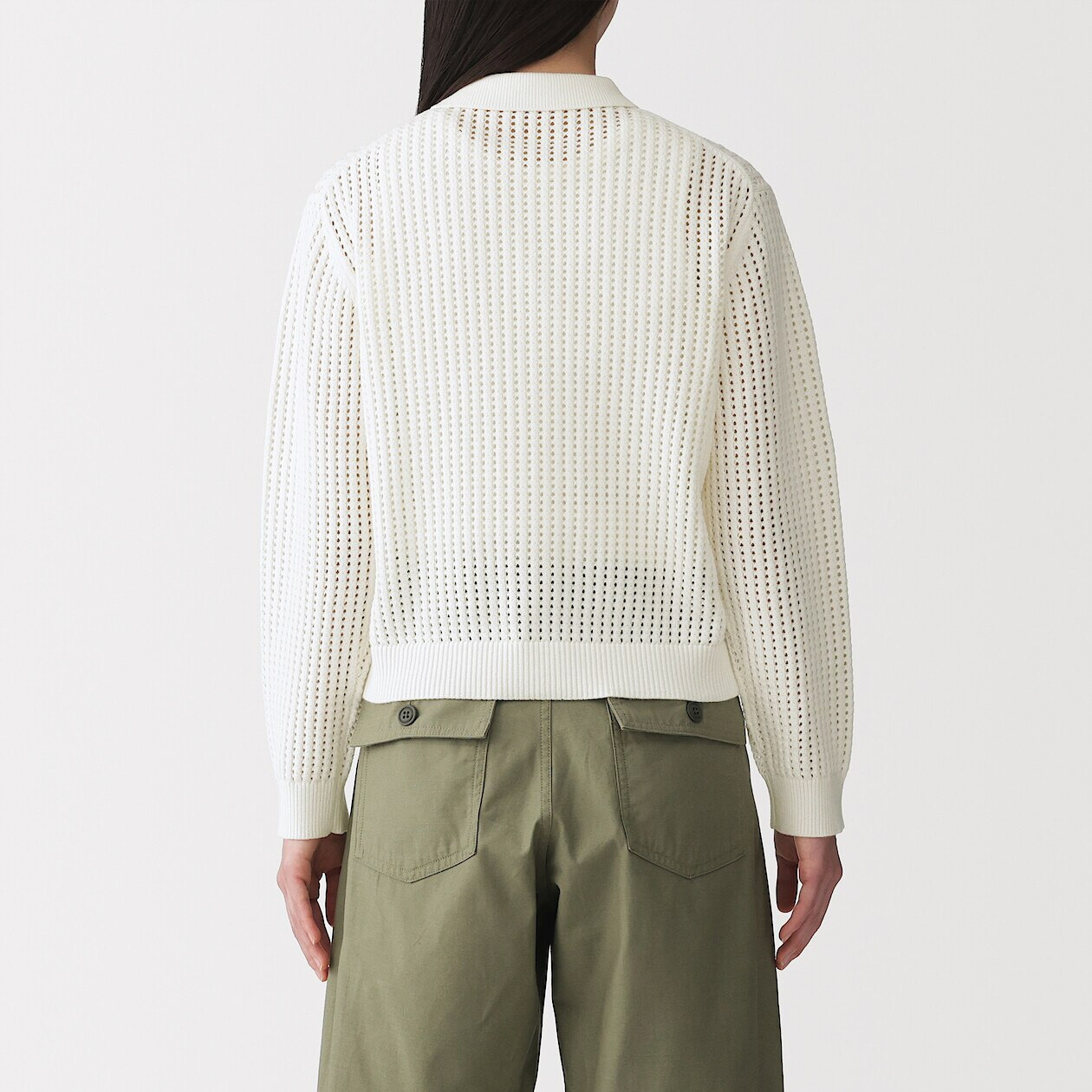 Women's Cotton Blend Knitted Mesh Collar Cardigan | MUJI