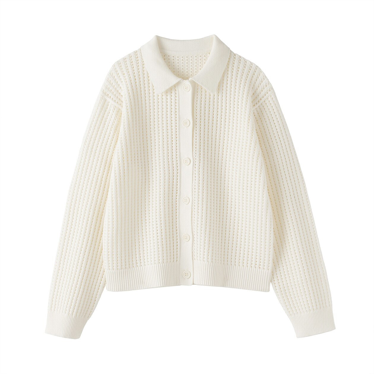 Women's Cotton Blend Knitted Mesh Collar Cardigan | MUJI