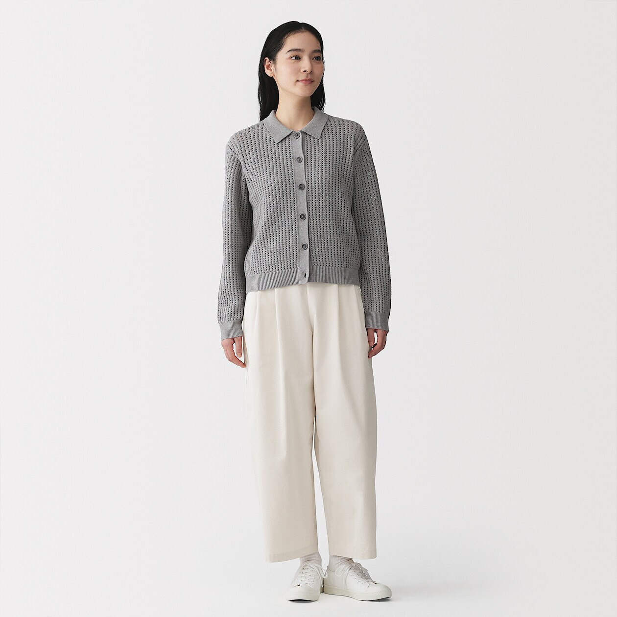 Women's Cotton Blend Twill Wide Leg Tapered Trousers | MUJI