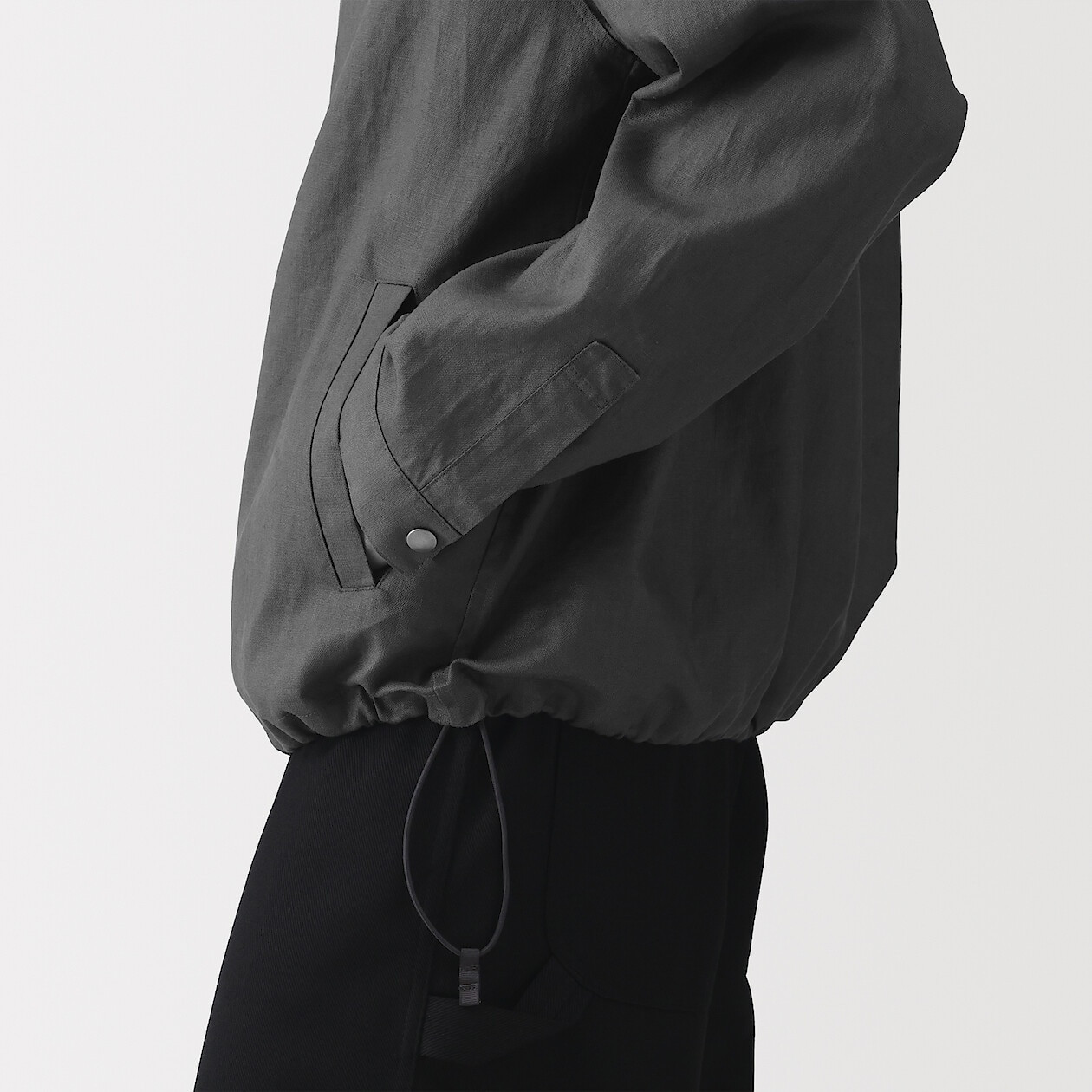 Muji Lbo 太番手リネンドローストリングジャケット　チャコールグレー L Men's Linen Drawstring Jacket | MUJI