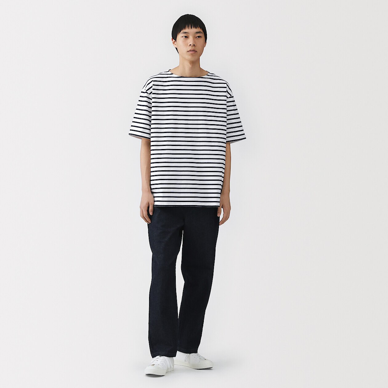 Men's Washed Thick Cotton Boat Neck T-shirt | MUJI