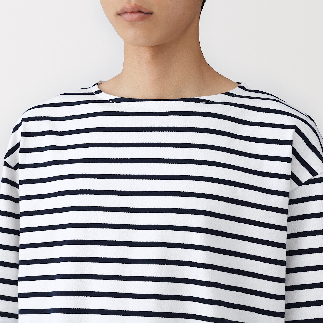 トップス yoshokobayashi Boat neck border T-shirt Men's Washed Thick Cotton Boat Neck T-shirt | MUJI