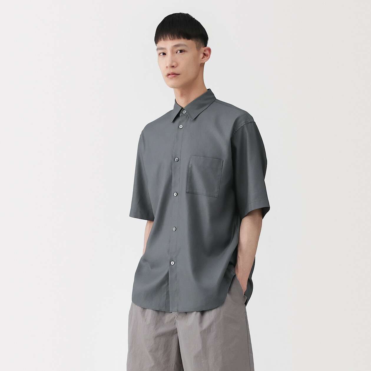 Men's Washi Blend Dobby Short Sleeve Shirt | MUJI