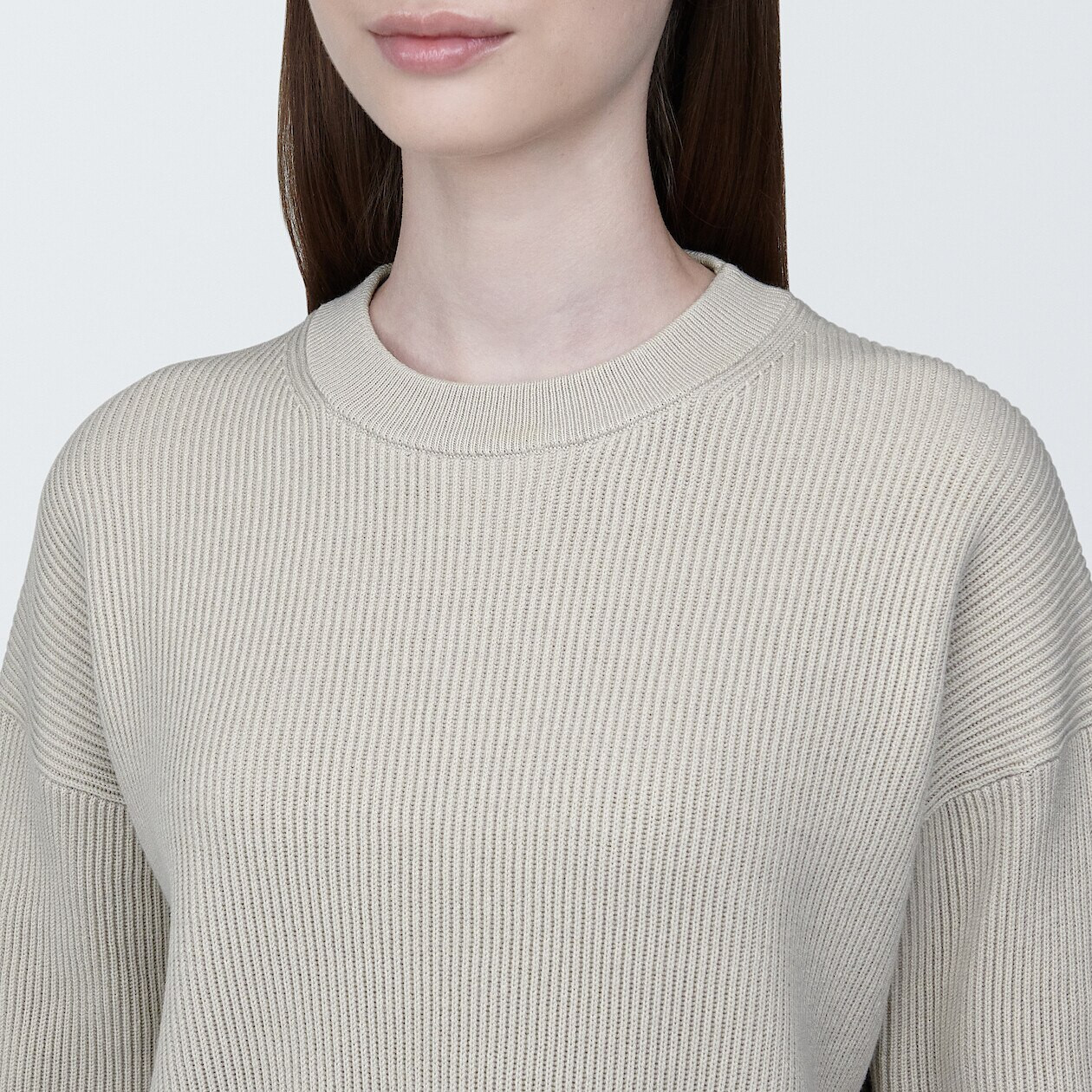 Women's Cotton Blend Rib Cropped Crew Neck Jumper MUJI