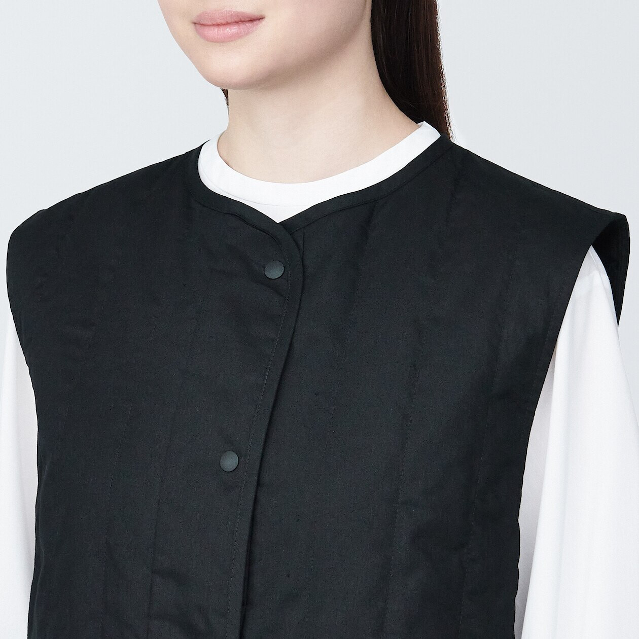 Lange, met kapok gevoerde vest Dames| MUJI
