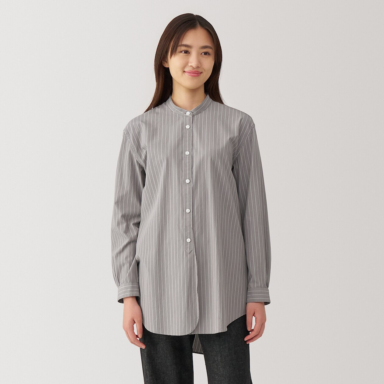 Chemise à col montant en coton large pour femme MUJI