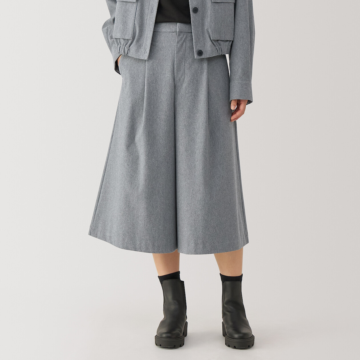 Women's Stretch Brushed Wide Leg Cropped Trousers MUJI