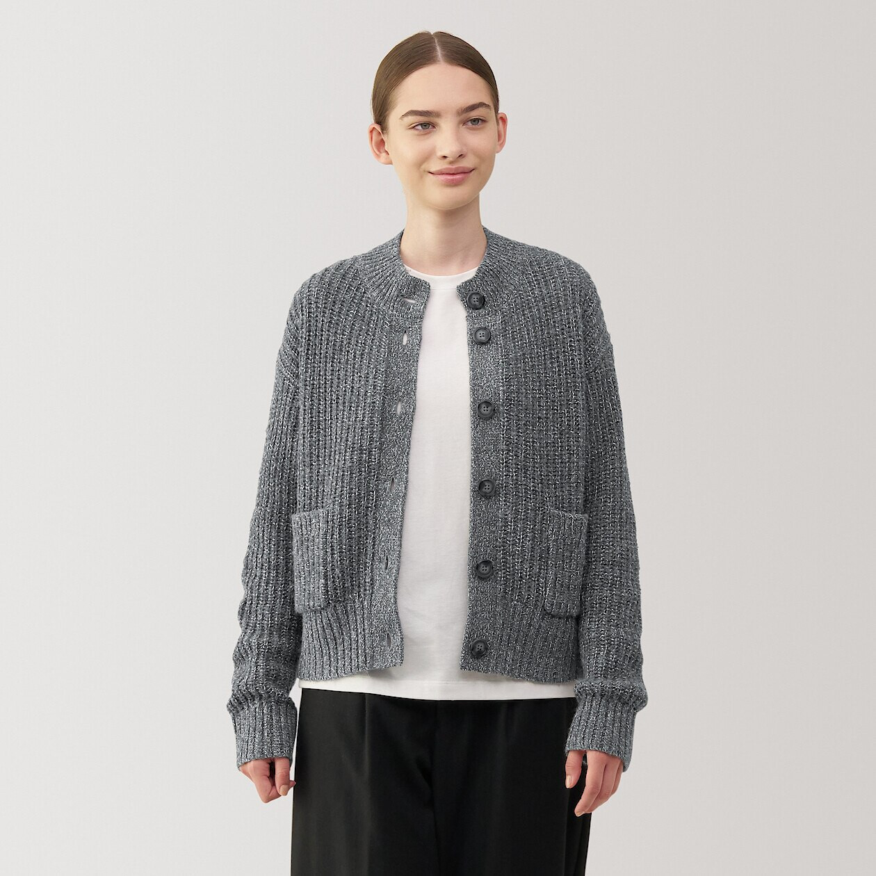 Women's Yak Wool Blend Chunky Knit Pocket Cardigan | MUJI