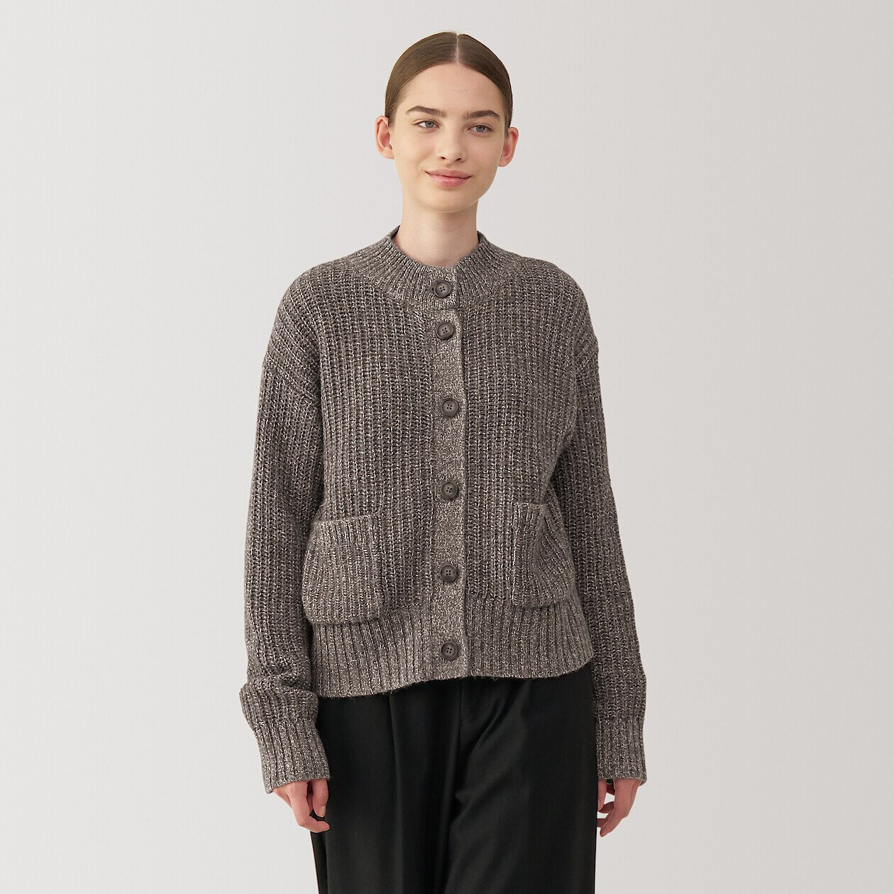 Women's Yak Wool Blend Chunky Knit Pocket Cardigan | MUJI