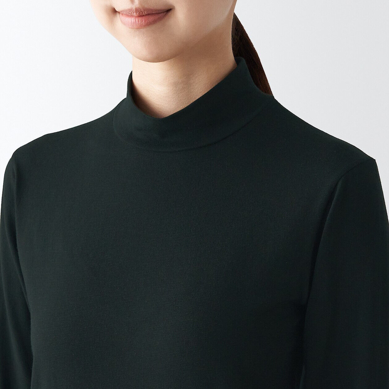 Women's Thick Cotton Blend Mock Neck Long Sleeve T‐shirt | MUJI