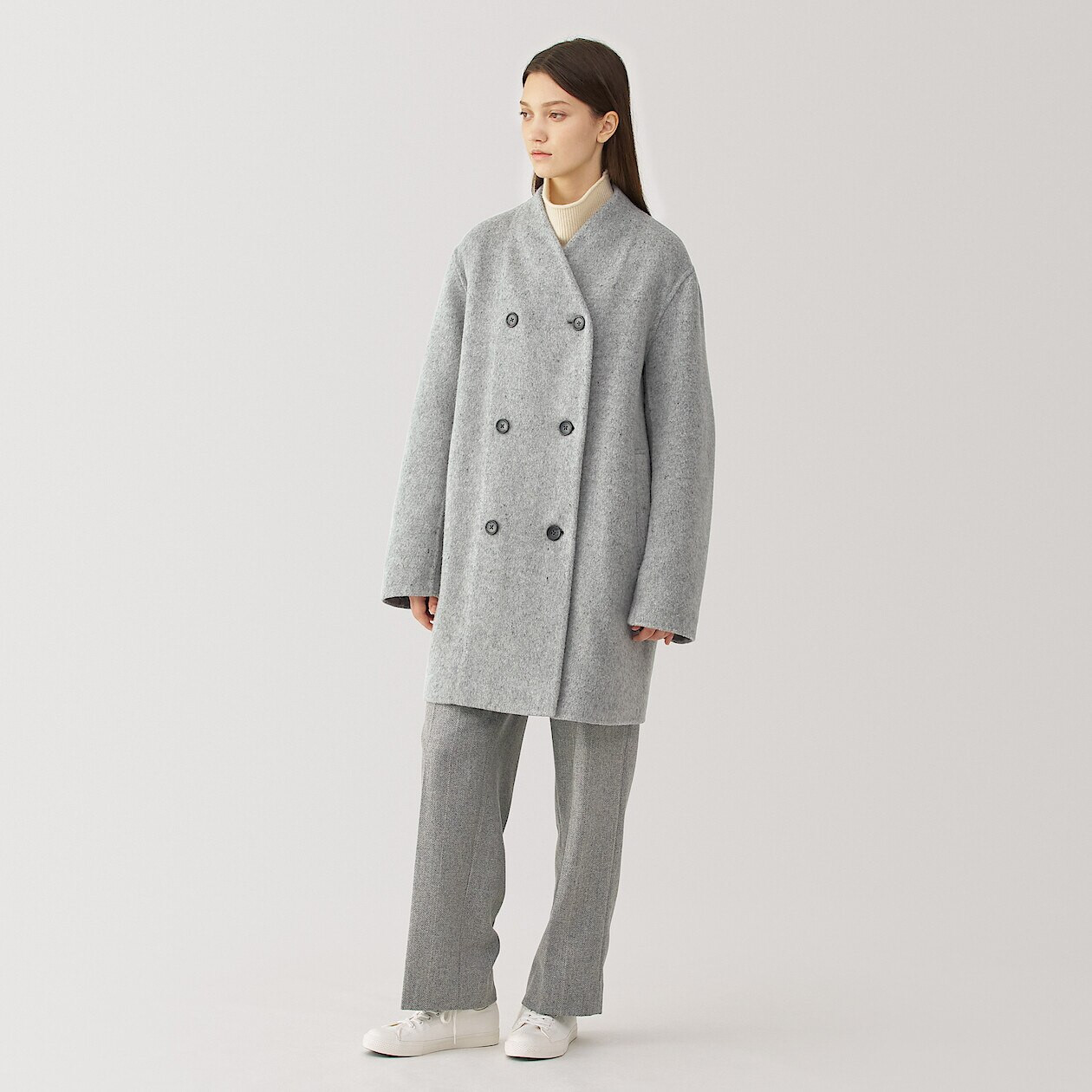 Women's Recycled Cashmere Blend Collarless Coat | MUJI