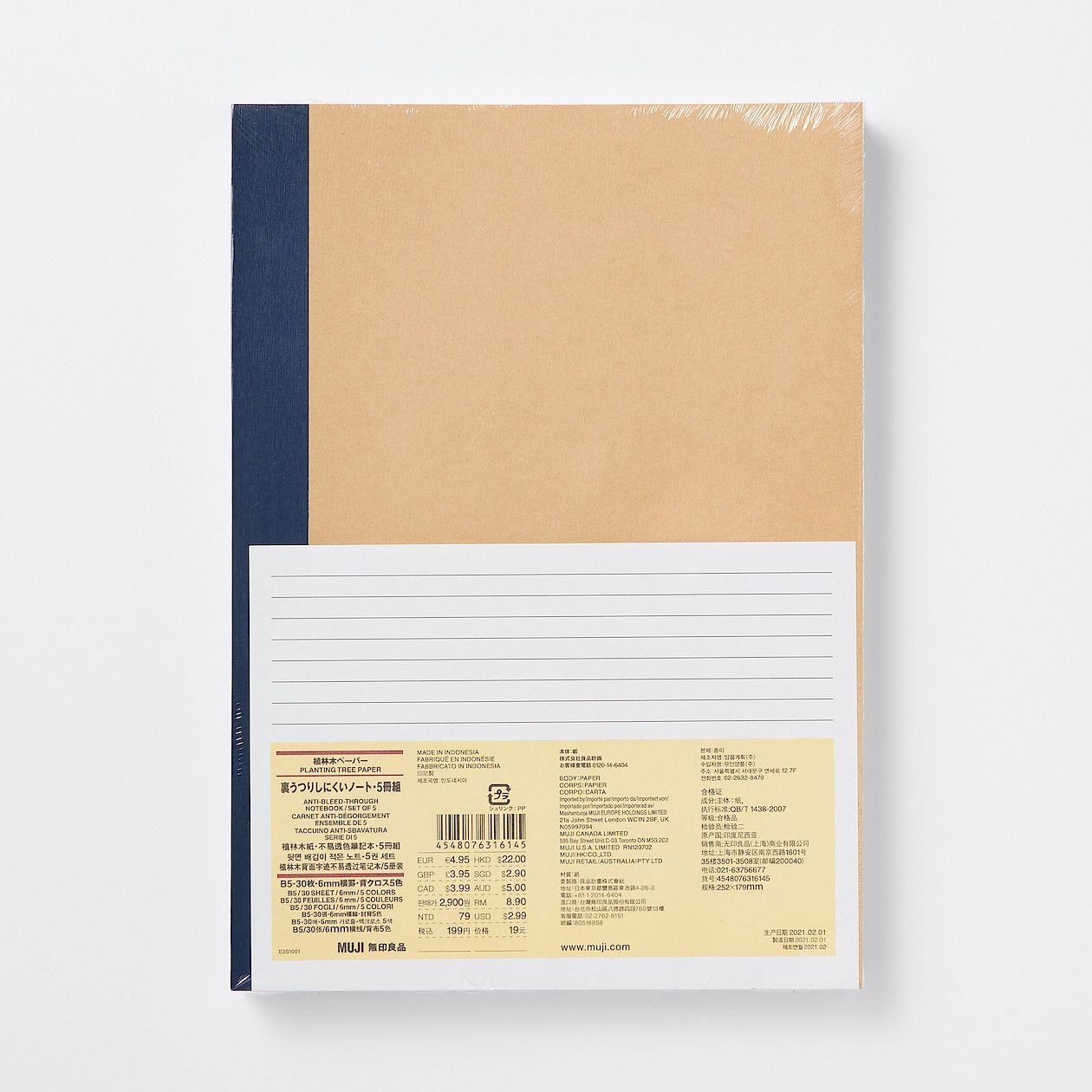 Set of 5 Planted Tree Paper Notebooks (B5) | MUJI