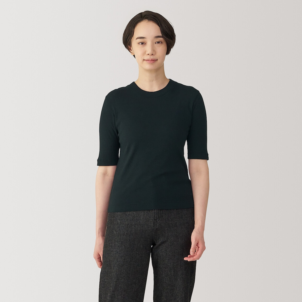 Women's Soyfibre Blend Ribbed Crew Neck Half Sleeve T‐shirt MUJI